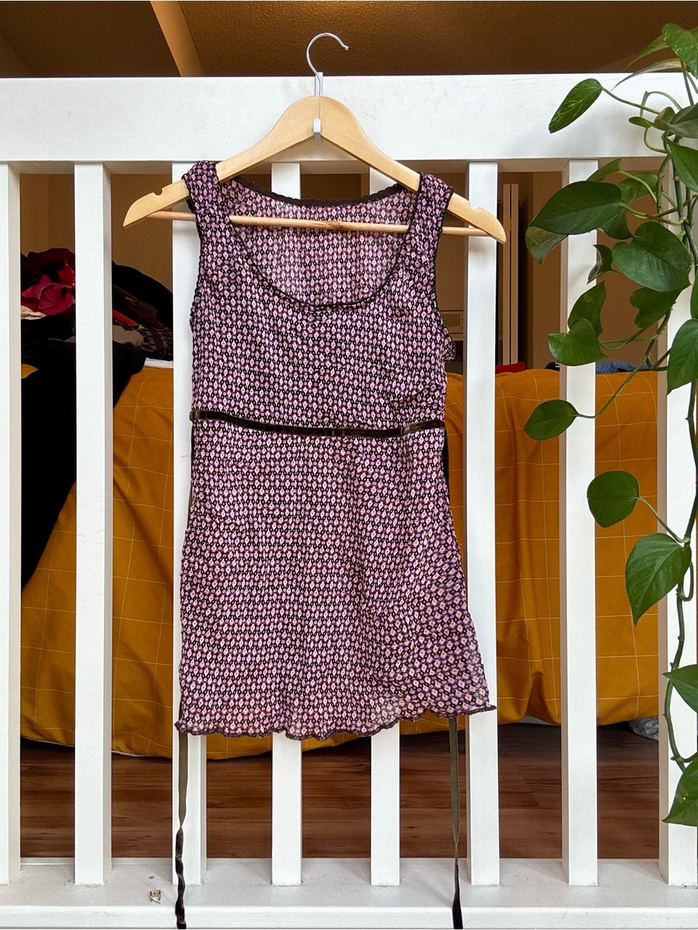 Sleeveless Pink Printed Waist-Accent Dress
